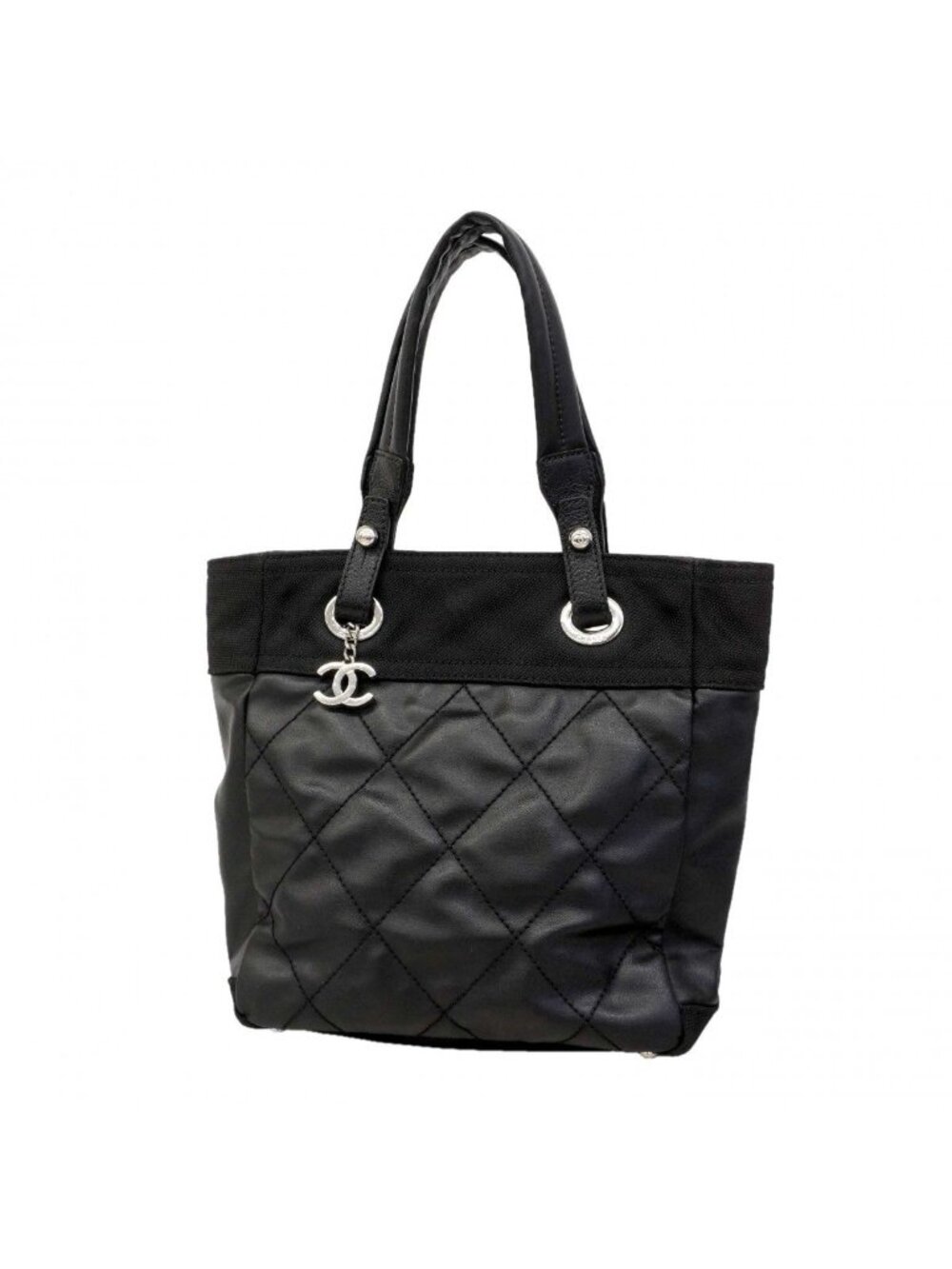 Chanel Tote Paris Biarritz Canvas Black Silver